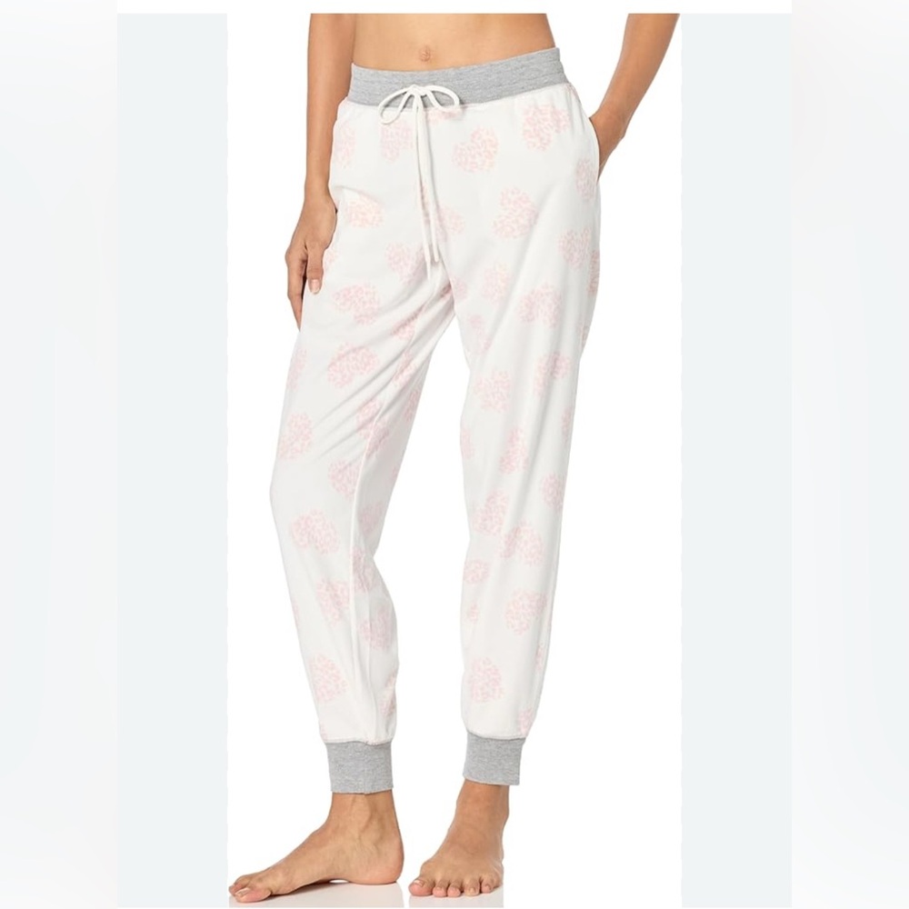 PJ Salvage Live Gratefully Heart Print Jogger Pajama Pants Pink White S